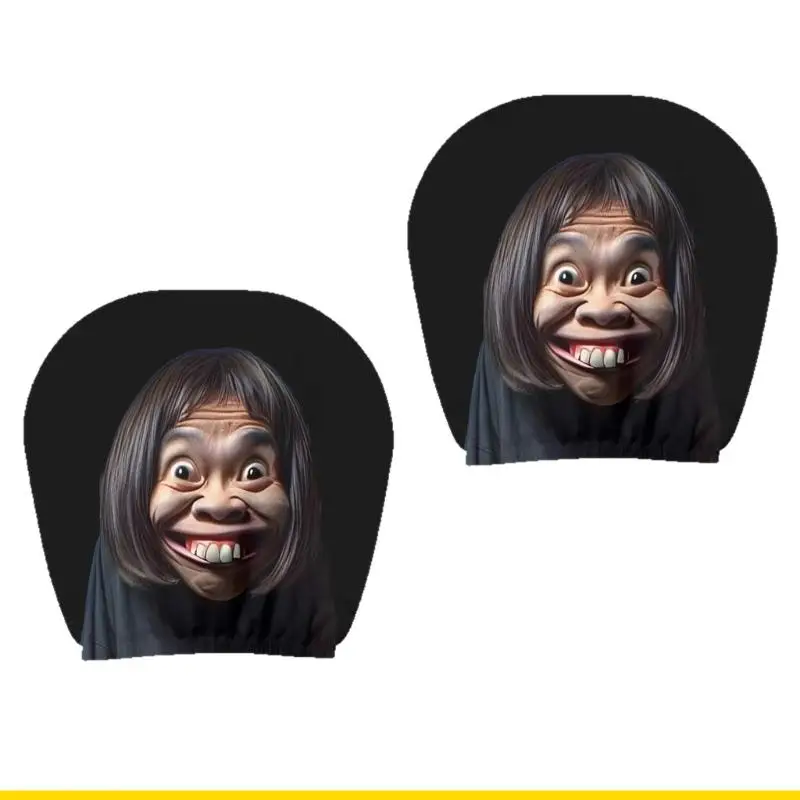 SZCH 2 Pieces Auto Headrest Covers with Amusing Portrait Patterns Soft Polyester Fabric Simple Install Suitable for Whole