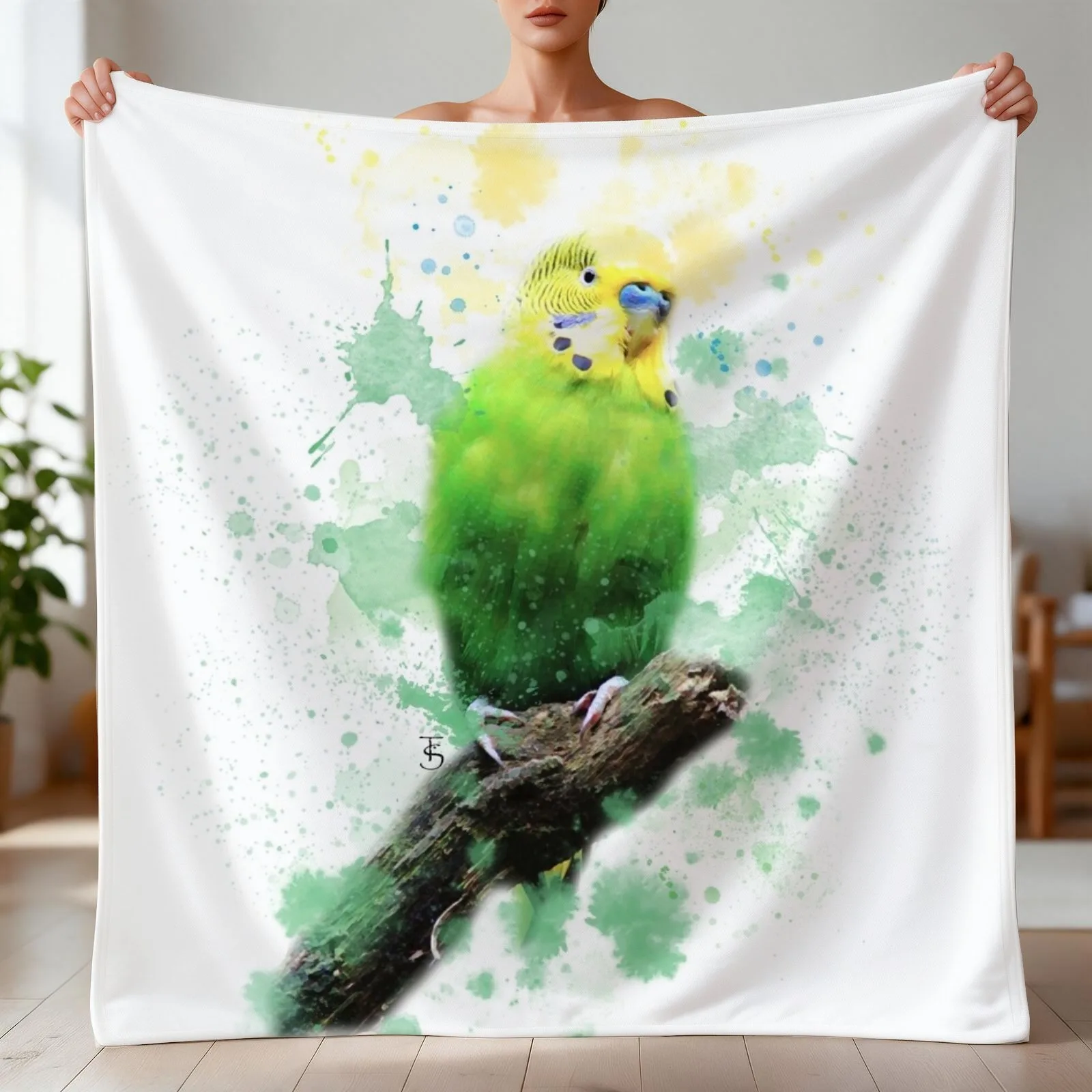 Budgie Watercolour Throw Blanket valentine gift ideas Bed blankets and throws Blankets