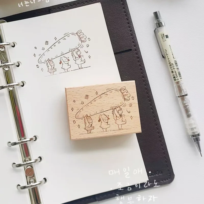 Rabigo Studio Lovey Girl Moving Carrots Wooden Rubber Stamp DIY Scrapbooking Photo Album Card Making Wood Seal