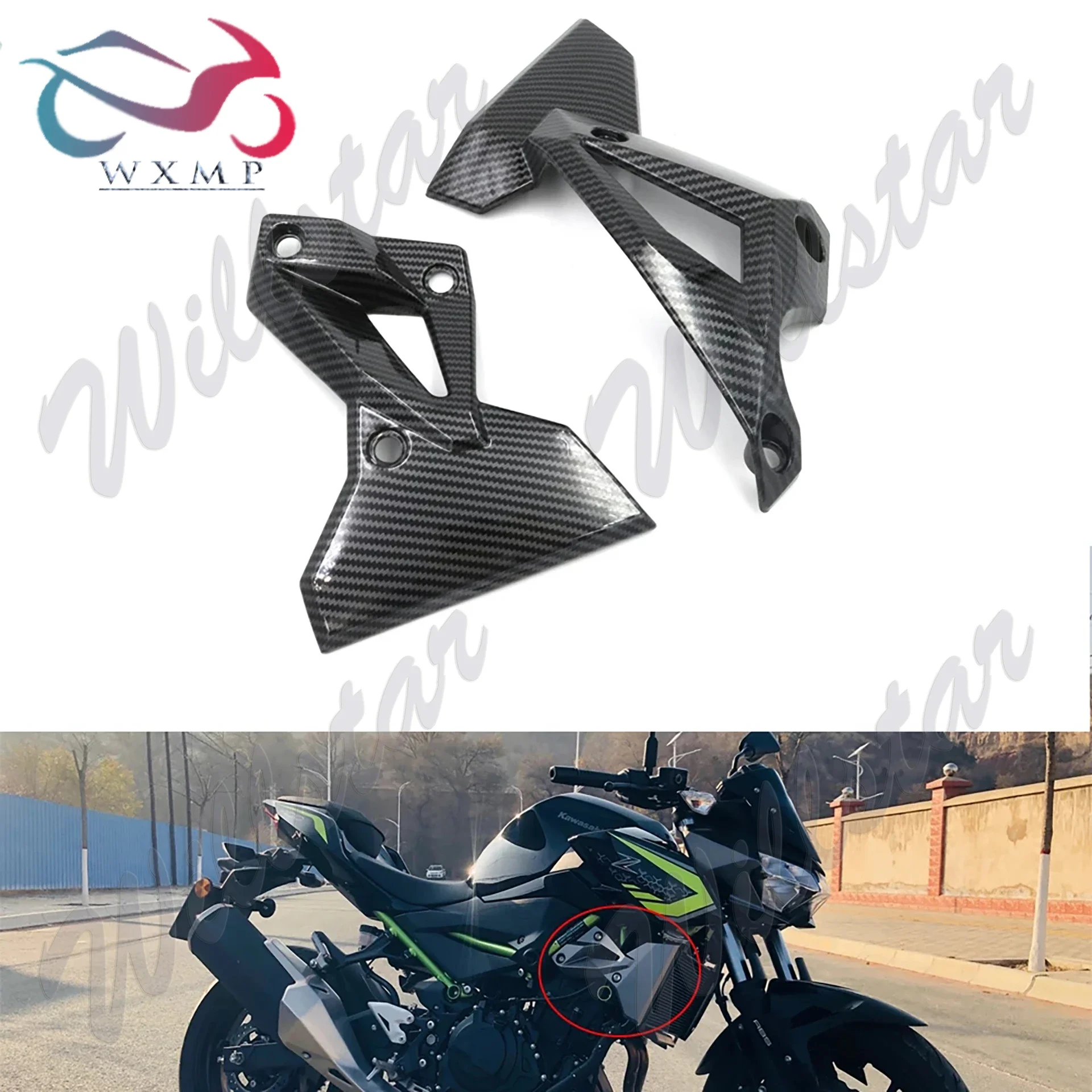 

Цвет углеродного волокна, боковая панель, средний спойлер двигателя, защитный обтекатель для Kawasaki Z400 2018 2019 2020