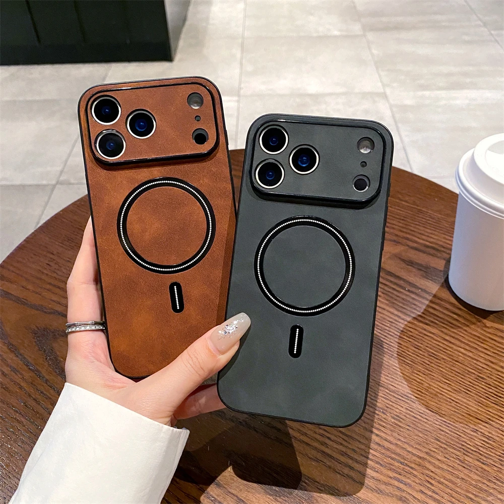 حافظة فاخرة من الجلد غير اللامع لهاتف Magsafe حافظة شحن لاسلكية مغناطيسية لهاتف iPhone 17 16 15 14 13 11 12 11 Pro Max Plus غطاء مقاوم للصدمات #2