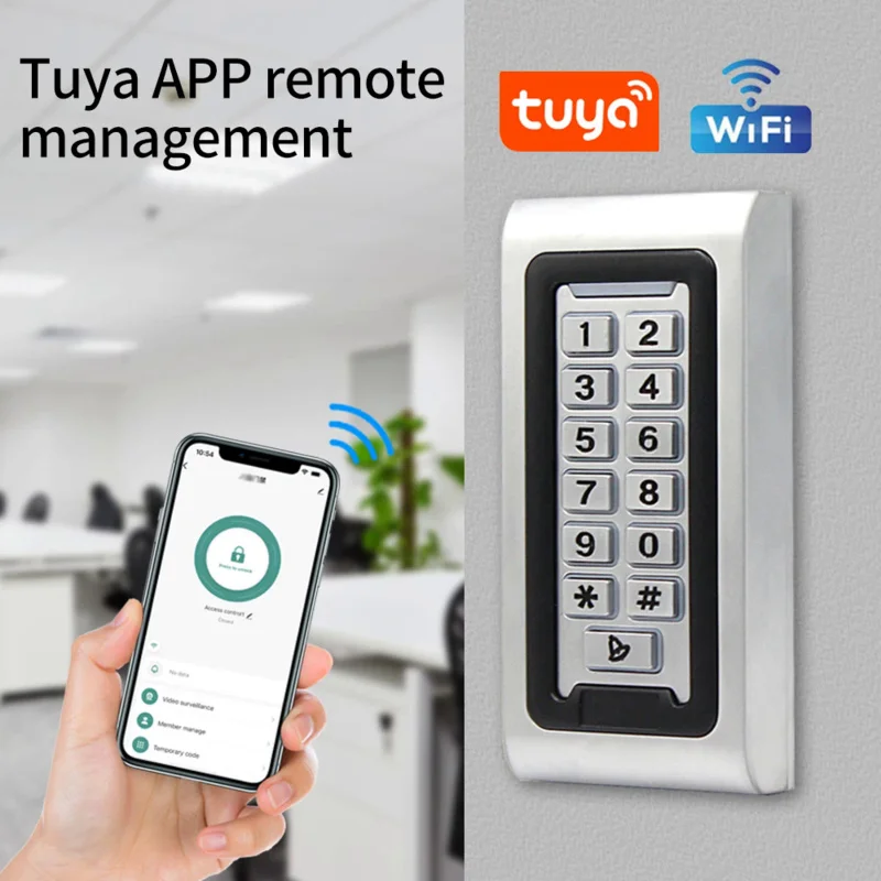 

2.4G WIFI Tuya App IP68 Waterproof Backlight RFID Door Access Control Reader Metal Keypad 2000user 125KHz Card Access Controller