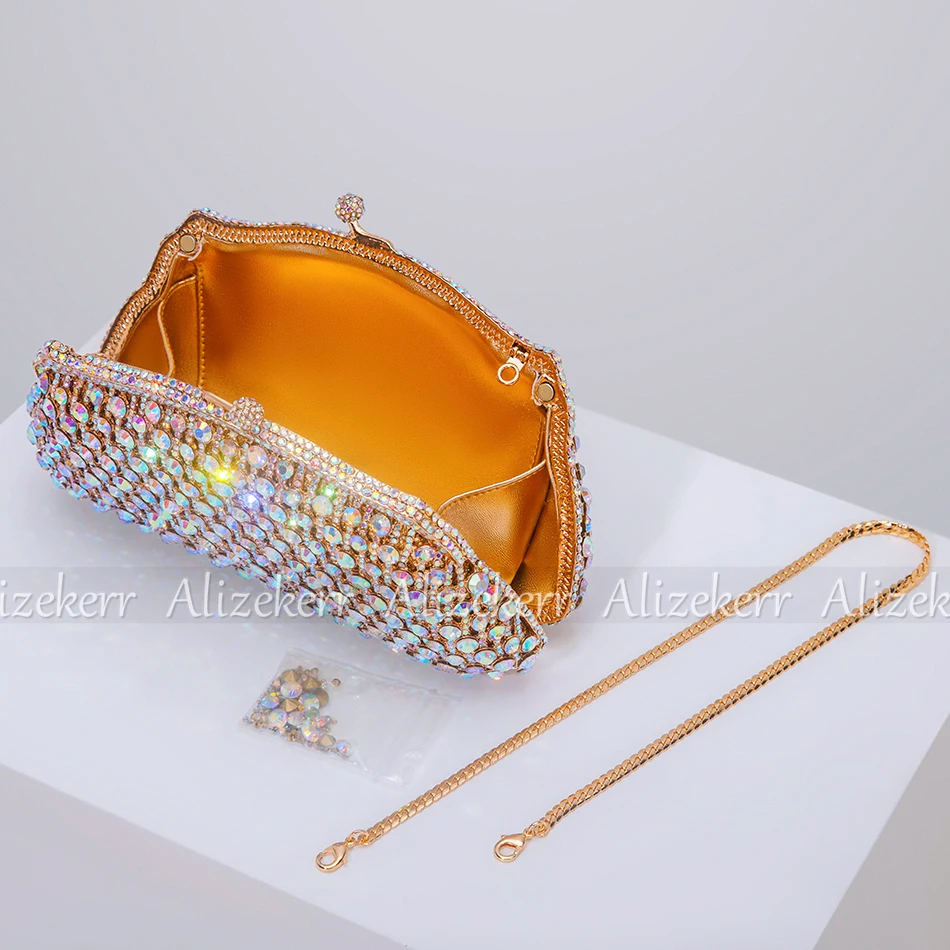 Luxury Crystal Metallic Evening Bags Women Elegant Designer Boutique Sparkling Diamond Clutch Purses And Handbags Wedding Party