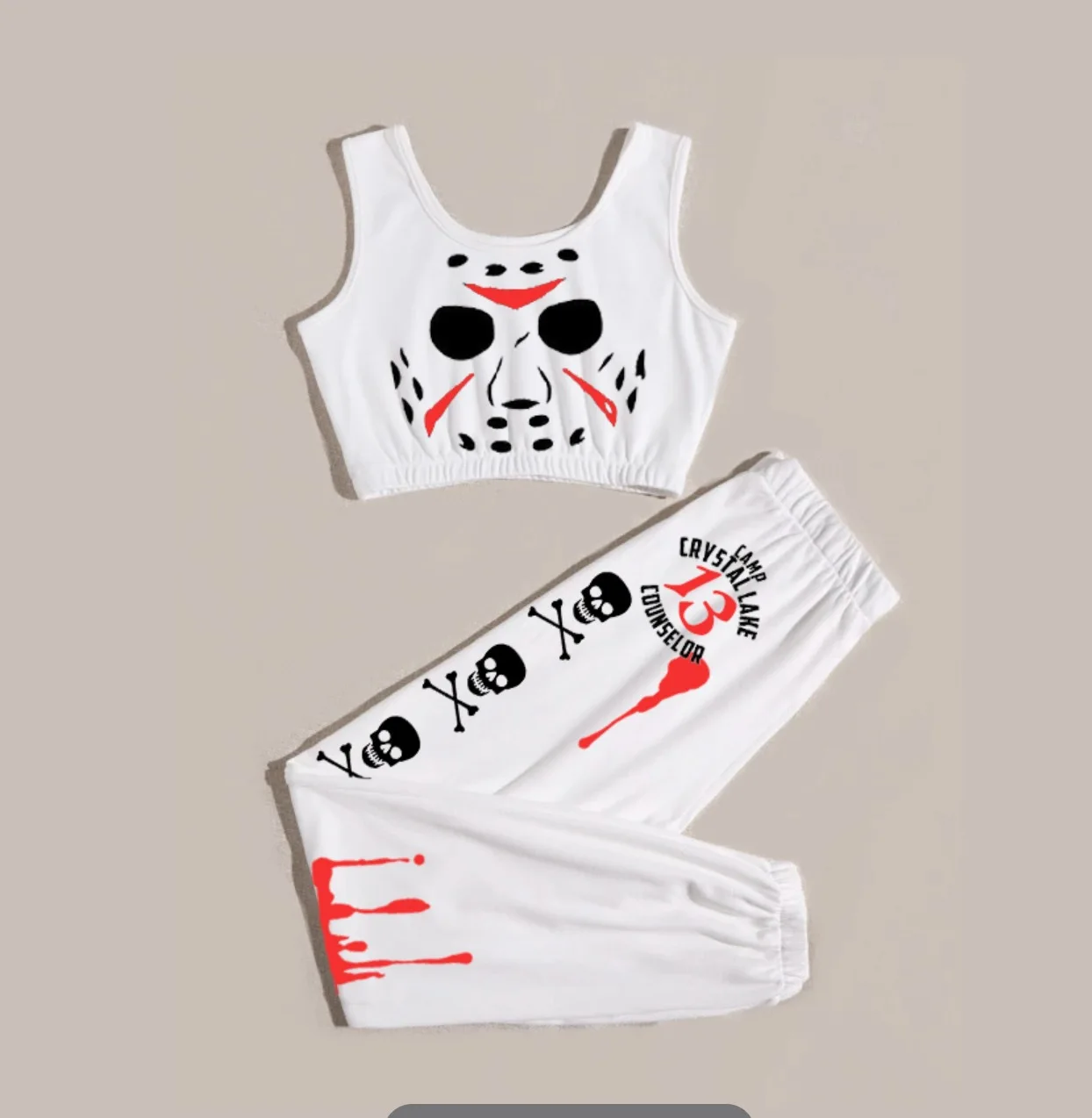 Sexy 2 Pieces Set Skull Funny Print Tank Top Long Pants Street Women Tracksuit Mujer Y2k Tops Sport Female Outfit Suit