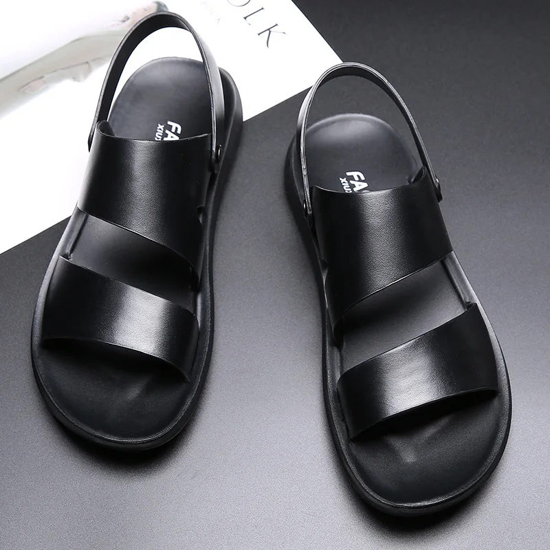 Sandals Men Vintage Flats Casual Non-slip Beach Sandals Men Leather Luxury Brand New Fashion Summer Men Shoes Soft Casual Flats