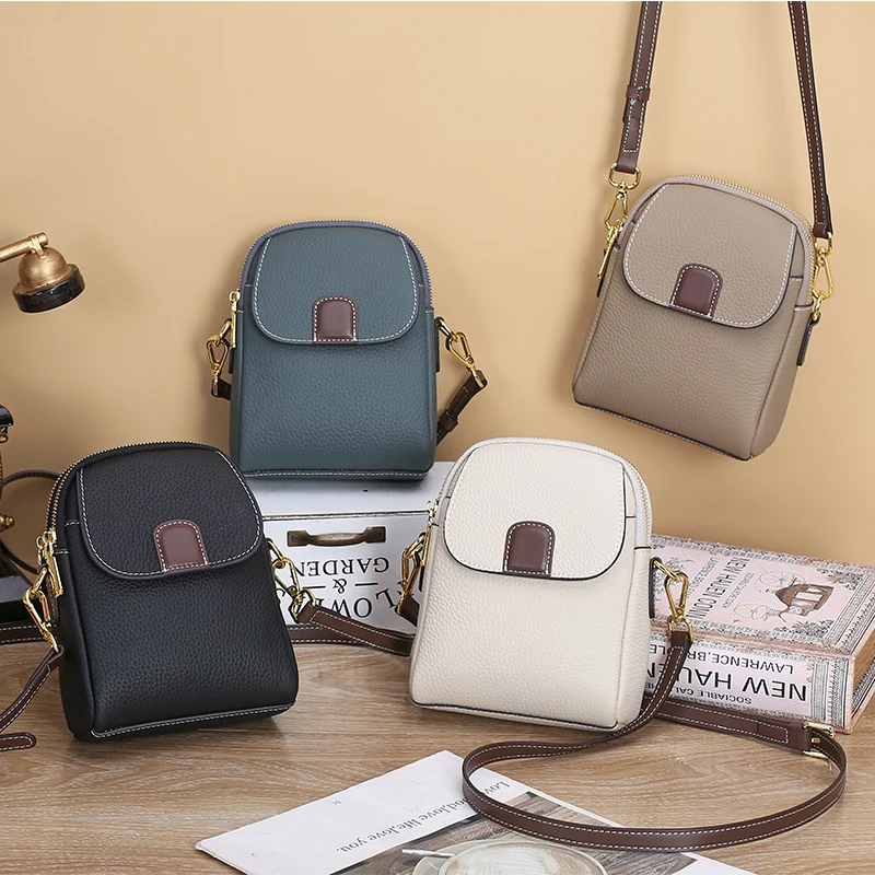 Genuine Leather Female Cell Phone Bag 2023 New Trend Summer Women\'s Shoulder Crossbody Bag Versatile Lightweight Small Packs