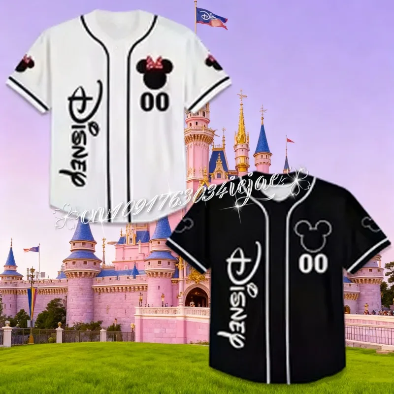 

2026 Disney Mickey Minnie Mouse Printed Baseball Shirt Children Youth Adult Personalized Family Parent-Child Disneyland T-Shirt