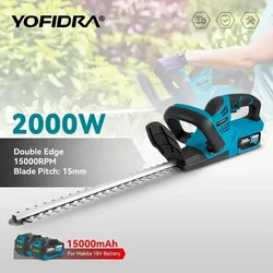 YOFIDRA 2000W elektrikli çit düzeltici verimli akülü şarj edilebilir bahçe çalı budama elektrikli el aletleri Makita 18V pil pimi
