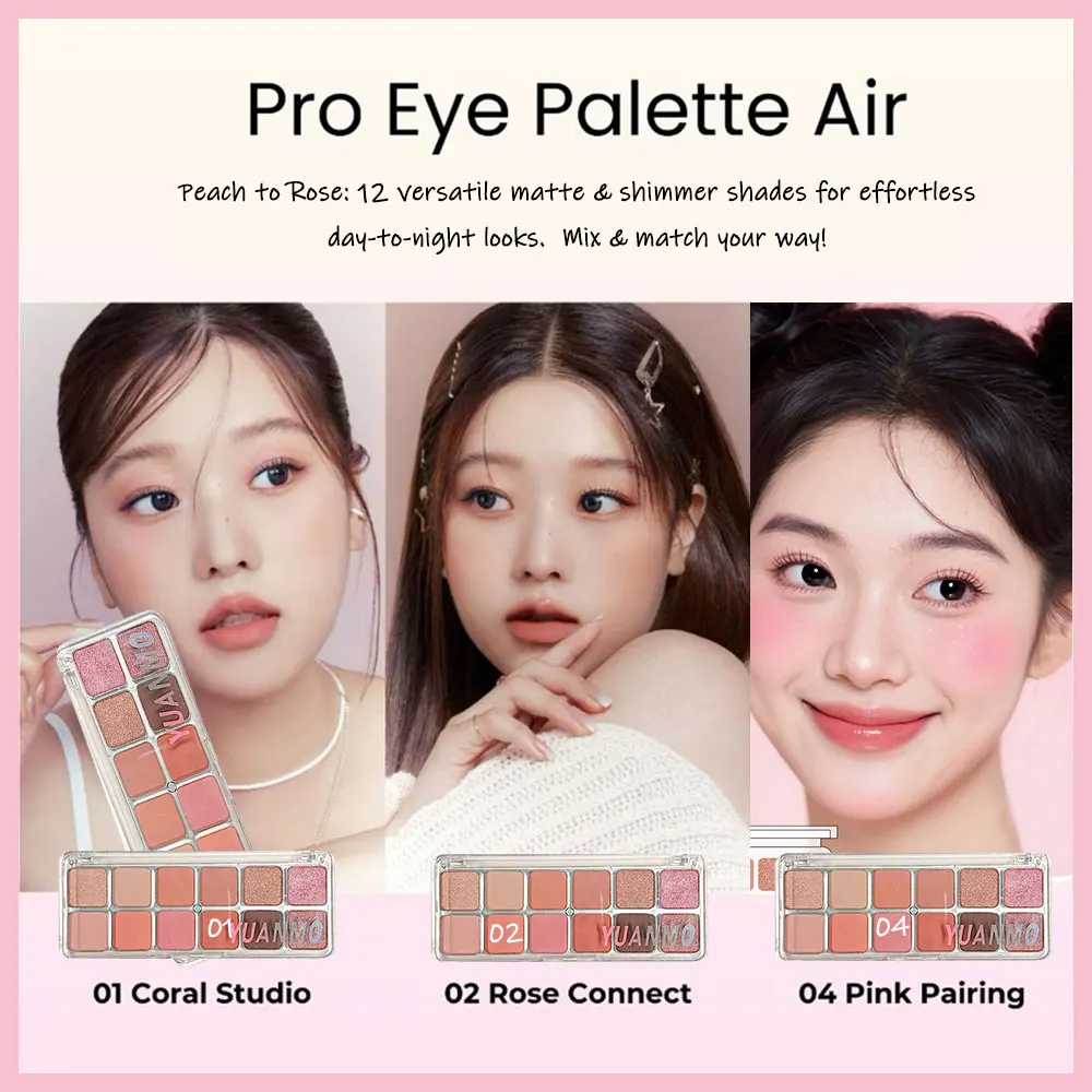 Paleta cieni do powiek 12 kolorów Matte & Pearl – świąteczna, wodoodporna, długotrwała, multi-look, róż i kontur, dla wszystkich typów skóry, unisex