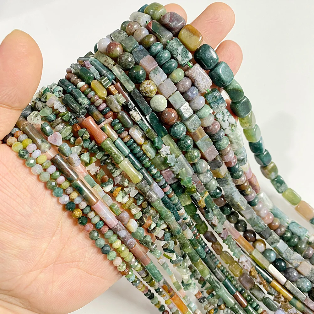 Natural Muticolor Indian Agat Stone Bead Green Agates Jaspers Loose Spacer Gem Beads For Jewelry Making Bracelet Necklace DIY