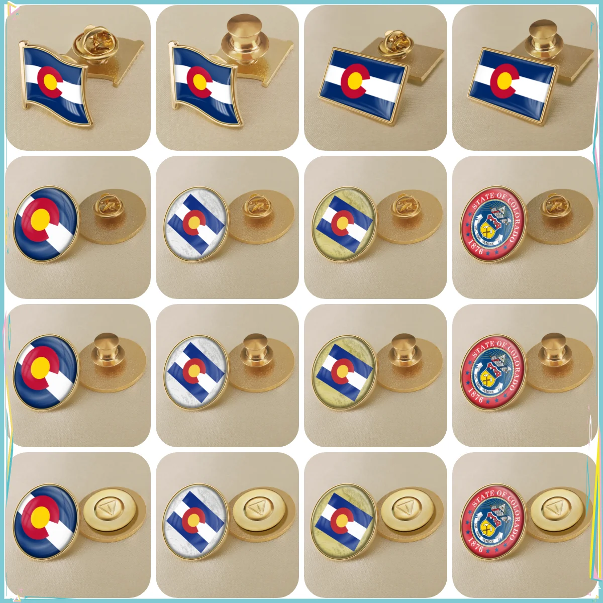 Seal of Colorado State of United States America Map Flag Lapel Pins Brooches Badges