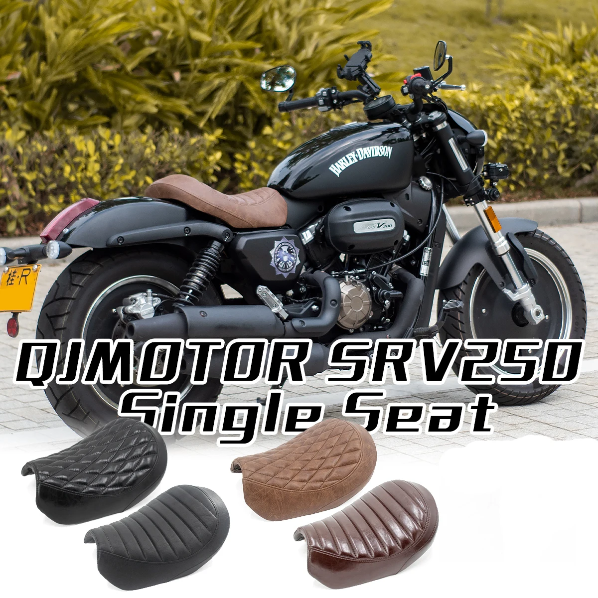 Customized Retro Motorcycle Single Comfortable Seat Cushion With Rear Rack for QJMotor SRV250