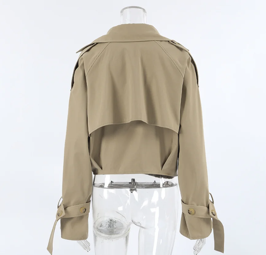 Autumn New Khaki Double Breasted Suit Collar Windbreaker Jacket, Women's Fashionable High Street Loose Windbreaker Short Jacket