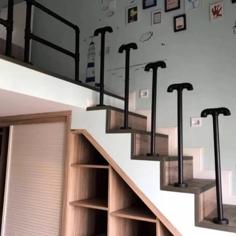 Simple and modern ironwork water pipe staircase handrails  outdoor and indoor attic villa guardrails