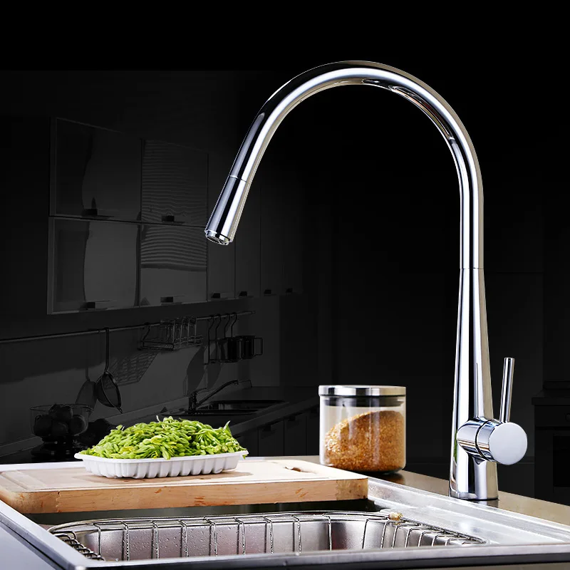 chrome Kitchen Faucet Sink Tap Single Lever Hot and Cold Water Faucet Lead Free Brass Tap Pull Out Sink Mixer New Arrival