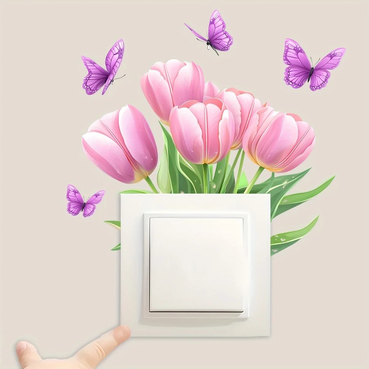 1pc Luminous Powder Tulip Butterfly Switch Sticker Self-Adhesive and Removable Sticker Festival Supplies Home Party Decoration