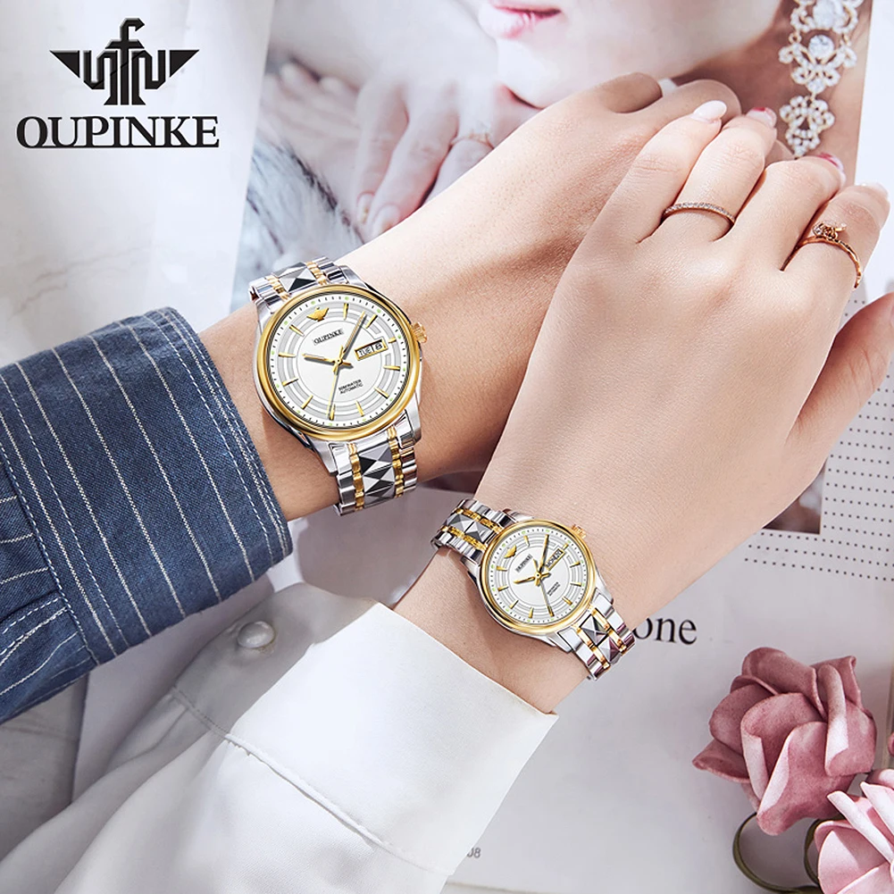 OUPINKE 3170 Couple Watches for Men Women Japan Automatic Mechanical Movement Lover's Wristwatch Sapphire Mirror Original Watch