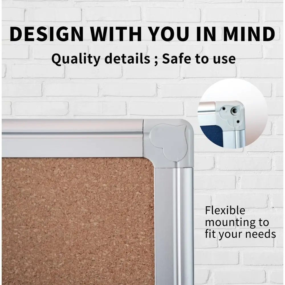 عبوة مزدوجة من ألواح الفلين المؤطرة المصنوعة من الألومنيوم الفضي، مقاس 36 × 24 بوصة، لوحات رسائل مثبتة على الحائط للمنزل والمكتب