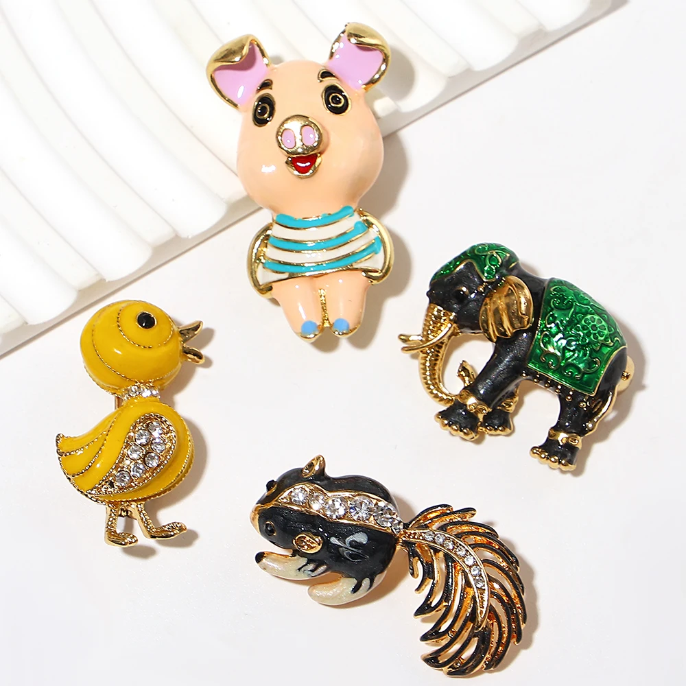 ALLYES Colorful Enamel Animal Brooch for Women Men Personality Pig Duck Elephant Squirrel Brooches Shirt Lapel Pins Jewelry Gift