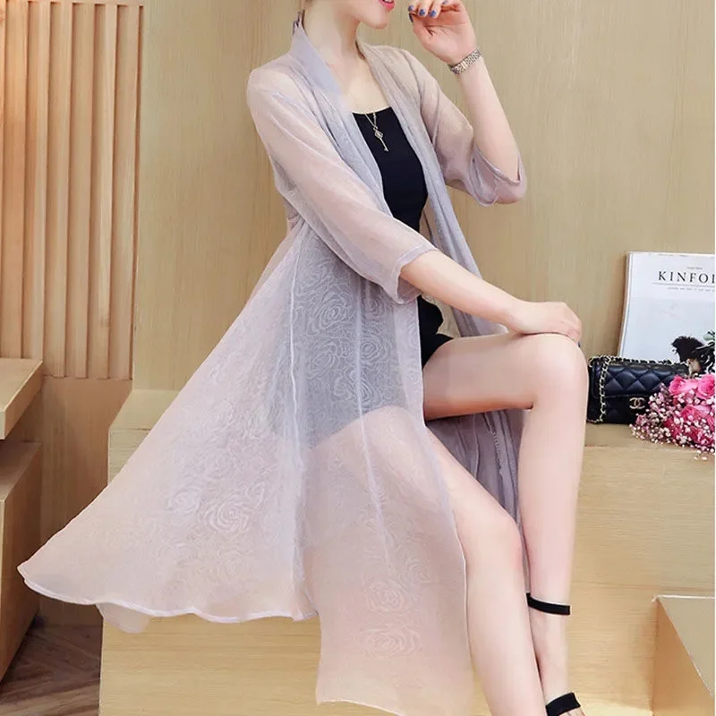 Thin Chiffon Windbreak 2023 New Womens Summer Outerwear Cardigan Loose Sunscreen Shawl Coat Air-Conditioned Shirt Elegant