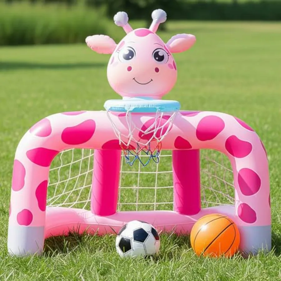 

Надувной баскетбольный и футбольный набор Soulchen 2-в-1 для малышей, 2 шт., с жирафом, для игр в помещении и на улице, спортивный центр-игрушка