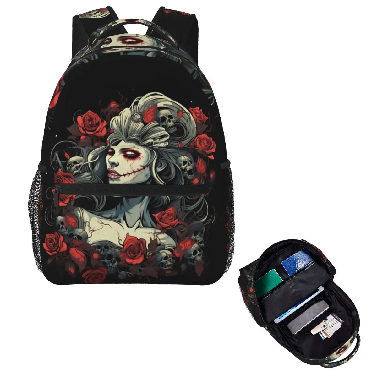 Alexander Gothic Las Elegantes Girls Day Of Dead Skull Student Backpack Travel Daypack for Boys Girls Fashion Shoulder Bags