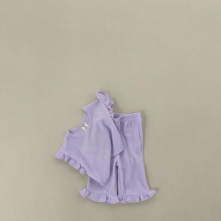 2024 Summer New Children Home Clothes Set Solid Casual Baby Girls Flying Sleeve Tops + Lace Pants 2pcs Suit Kids Cotton Outfits