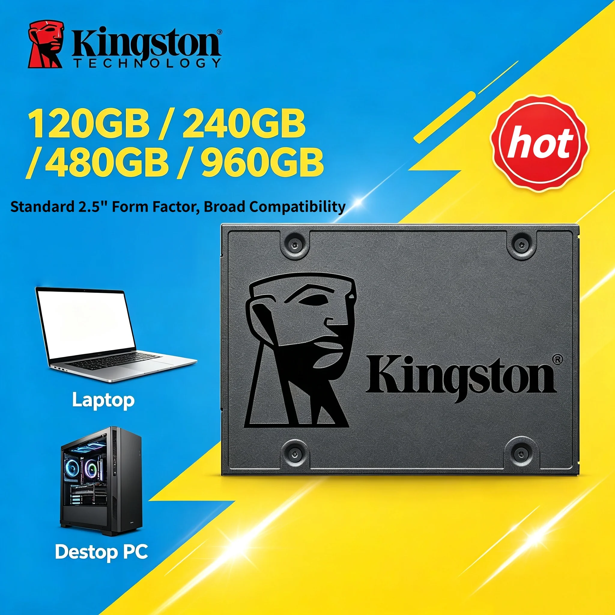 Kingston A400 NEW SATA III 25 Inch Internal SSD 120GB 240GB480GB 960GB Solid State Drive HDD Replacement for Desktops Laptops PC