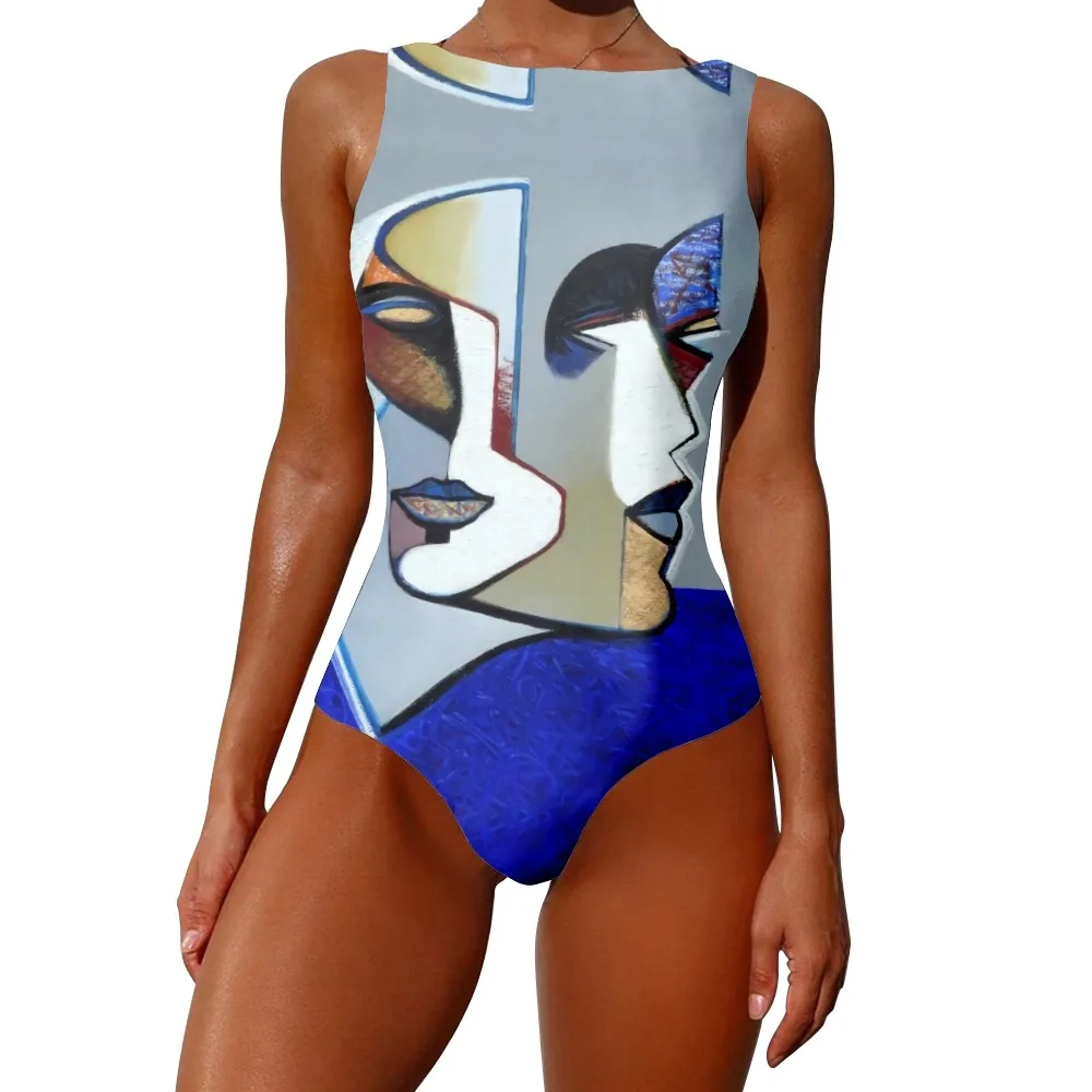 

SOJINM One-piece Swimsuit Women Abstract Printing Monokini Patchwork 2022 Summer O-neck Sexy Beach Bathing Suit Swimwear XL