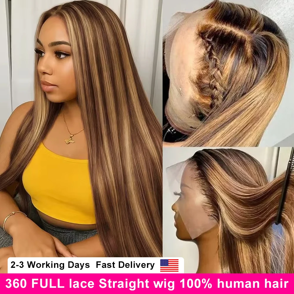 

40 Inch Highlight Ombre Bone Straight Human Hair Wig Colored 13x6 HD Lace Frontal Wig 360 Full Lace Front 100% Human Hair Wigs