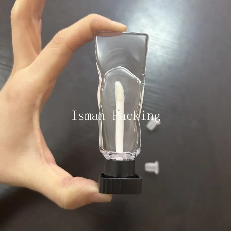 50Pcs refillable unique plastic black ice cube lipstick packaging toothpaste shape lip gloss container tubes with applicator 4ml