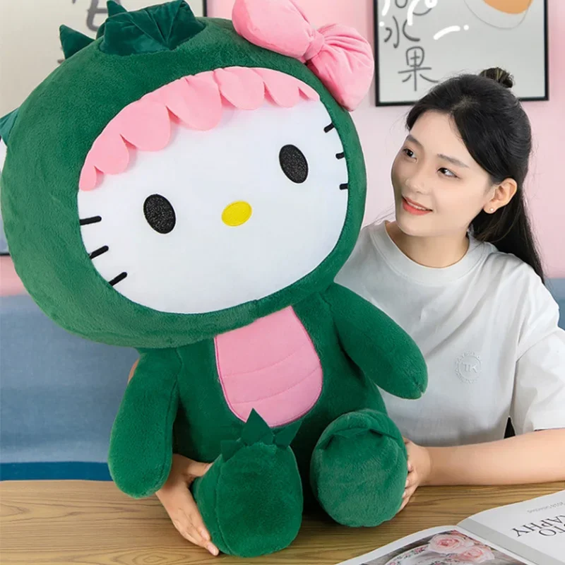 

Гигантская плюшевая игрушка-динозавр Hello Kitty, 35 см, мультяшная кукла, украшение для комнаты, подушка для сна, подарок на день рождения для детей