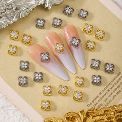 6 pcs hollow four-leaf clover nail accessories y2k metal style nail decoration, Japanese ins style diy nail flash metal diamond
