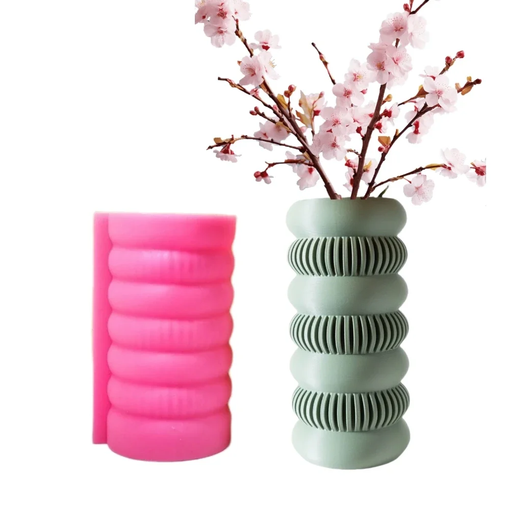 Nordic striped donut cylindrical vase epoxy resin silicone mold circular ring donut vase concrete cement gypsum silicone mold