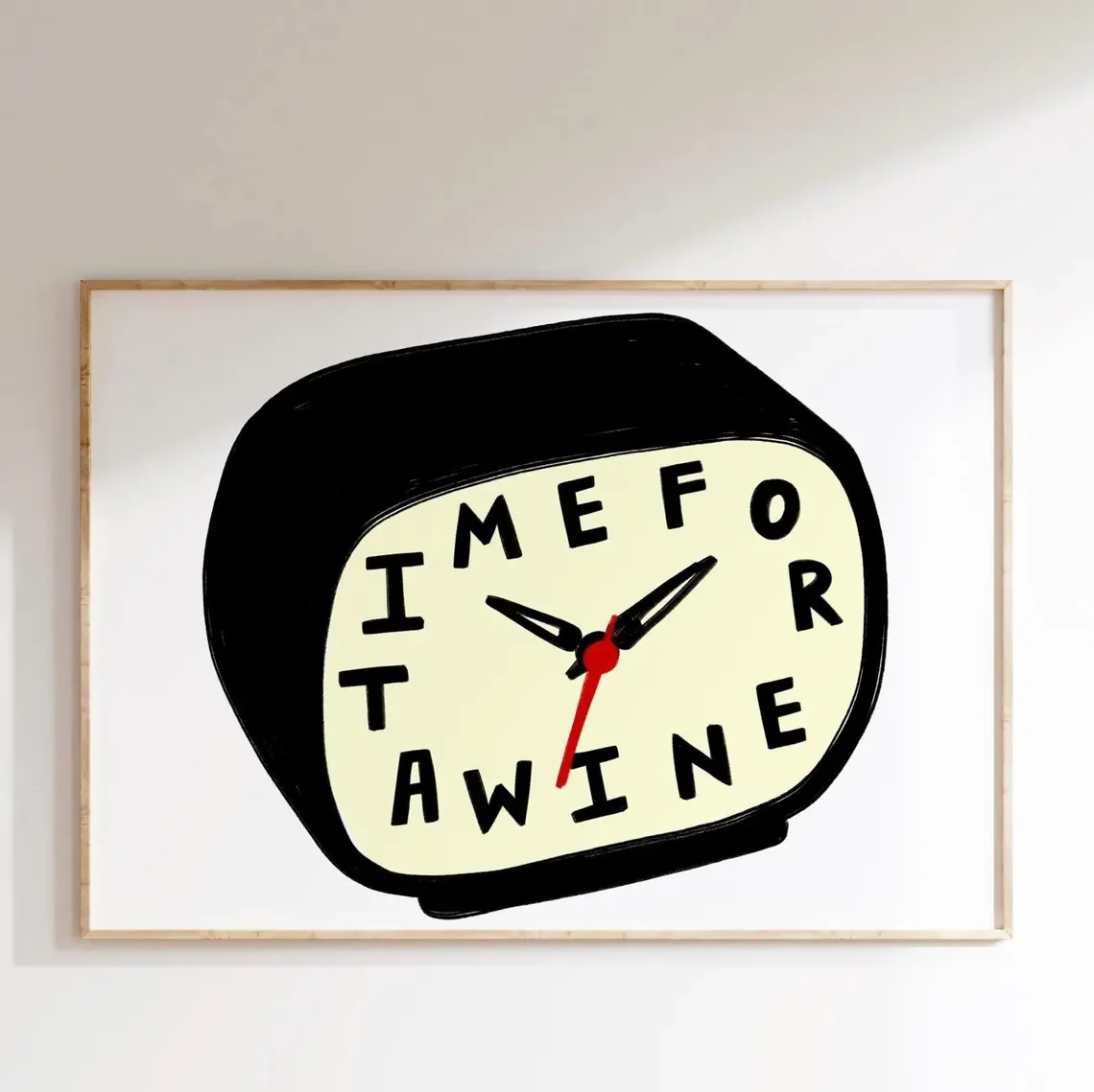 Cheerful Wine Time Wall Art - Whimsical Print Celebrating the Joy of Relaxation. The simple black-and-white palette and playf