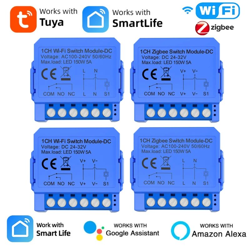 

Модуль умного переключателя Tuya ZigBee/WiFi, сухой контакт постоянного тока 32 В переменного тока 100-240 В, умный дом, реле выключателя «сделай сам», таймер, работа для Alexa Google