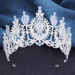 High Royal Queen Wedding Crown for Women Large Green Diadem Banquet Bridal Tiaras Party Costume Hair Jewelry Accessories