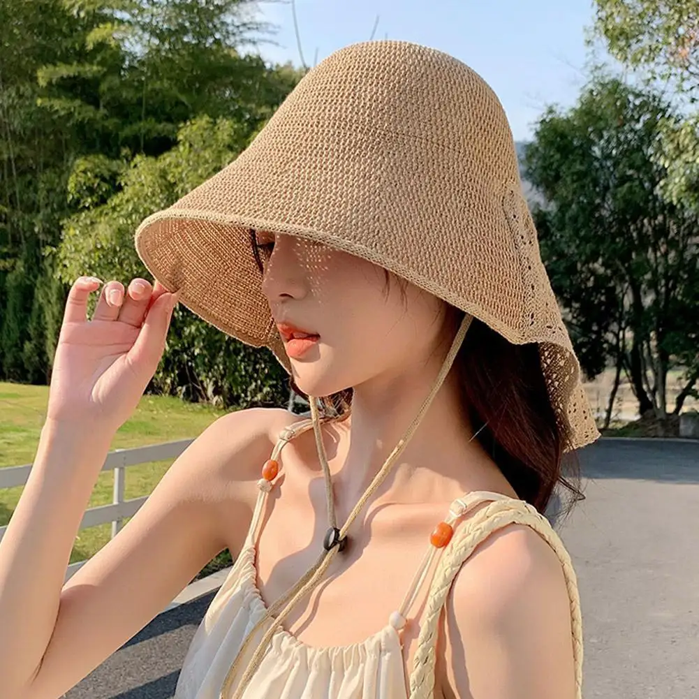 

Summer Knitting Sun Hat For Women Fashion Breathable Sun Protection Foldable Fisherman's Hat Versatile Hat For Outdoor Travel