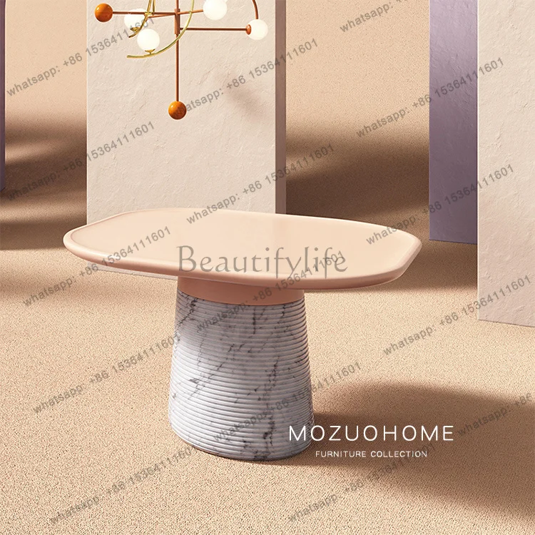YJ Italian wabi sandy wind natural marble coffee table designer model room small apartment coffee table