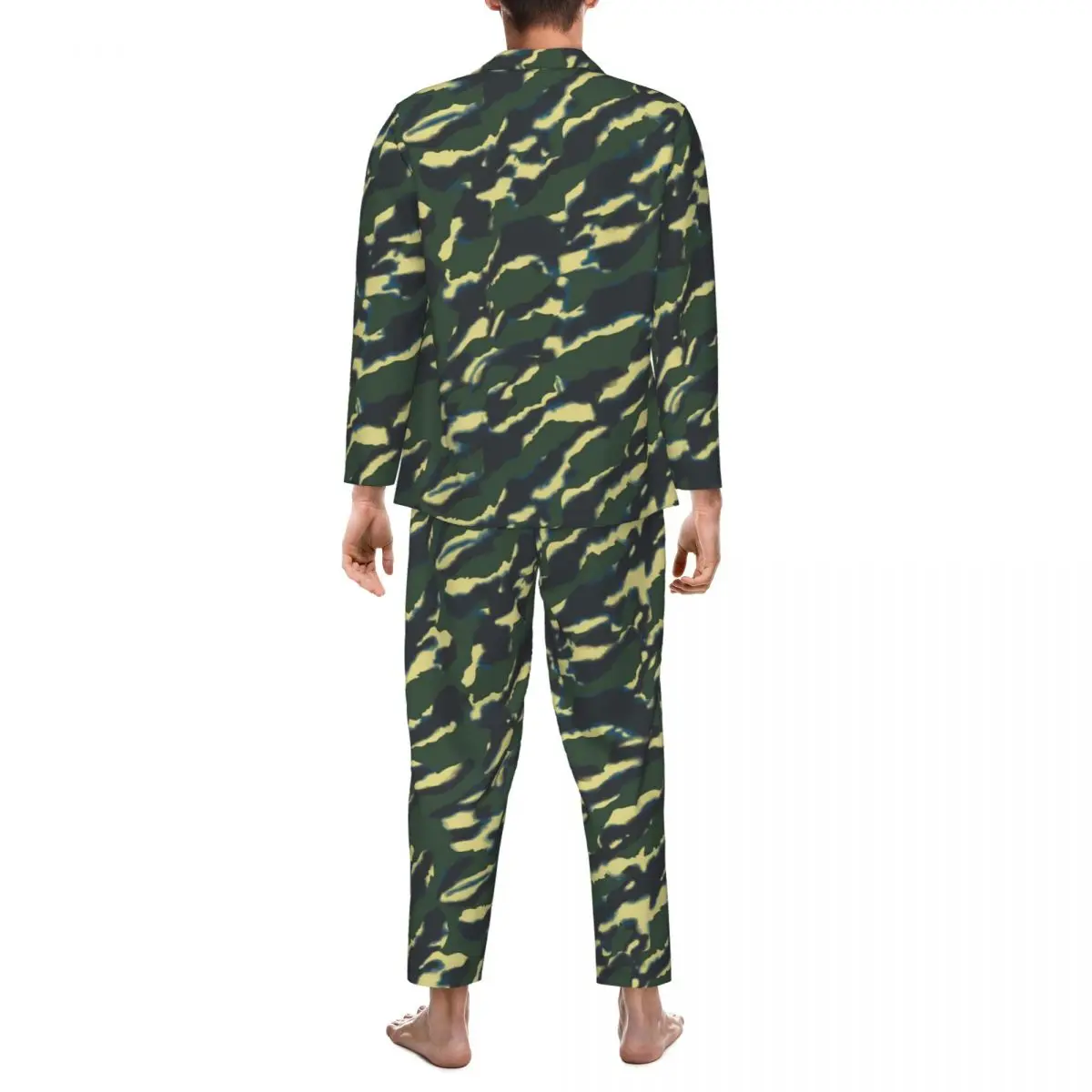 Pigiama Maschile Verde Camo Indumenti da notte giornalieri Stampa mimetica 2 pezzi Set pigiama retrò Manica lunga Kawaii Oversize Home Suit