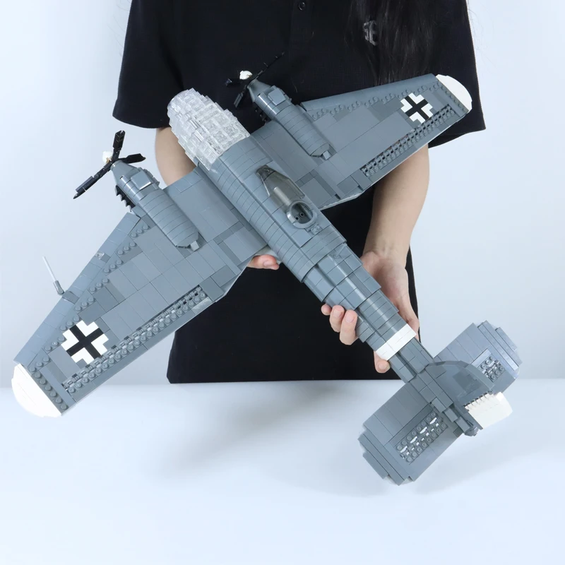 WW2 Germany Military Aircraft Fighter Model Building Blocks Heinkel He 111 Bomber Weapons War Scene Bricks Assemble Toys Gift