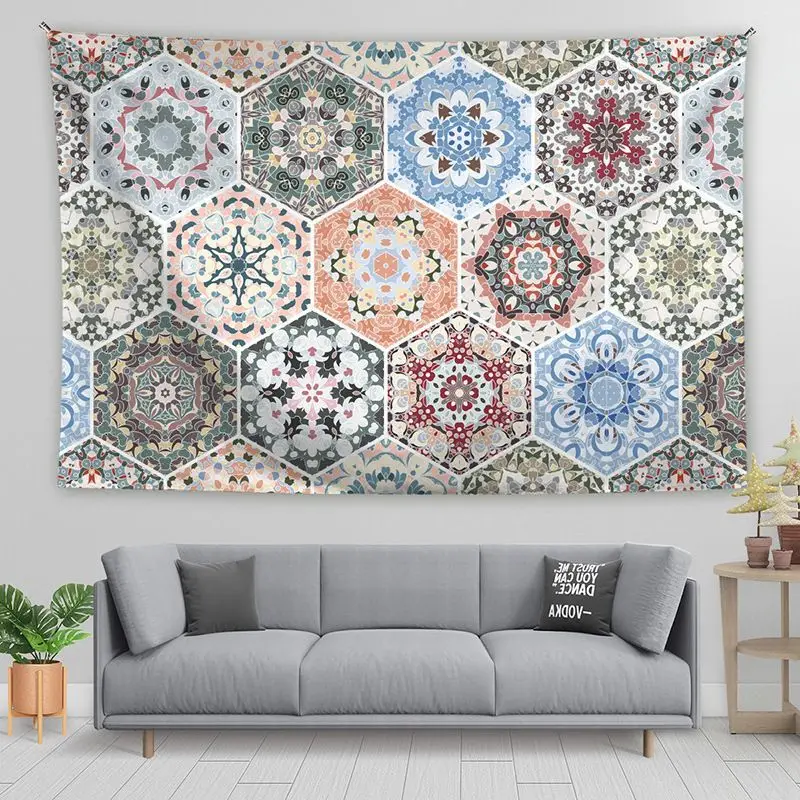 VIKAMA Mandala Patchwork Boho Tapestry Ethnic Aesthetic Wall Hanging Bedroom Dorm Living Room Indie Home Polyester Cloth