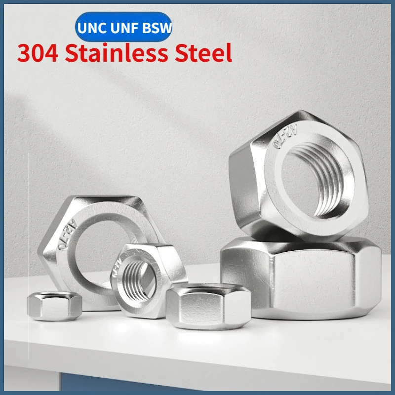 Beicai Unf Unc American Us / Bsw Imperial Uk Standard 304 A2 Stainless Steel Coarse Fine Thread Hex Hexagon Nut
