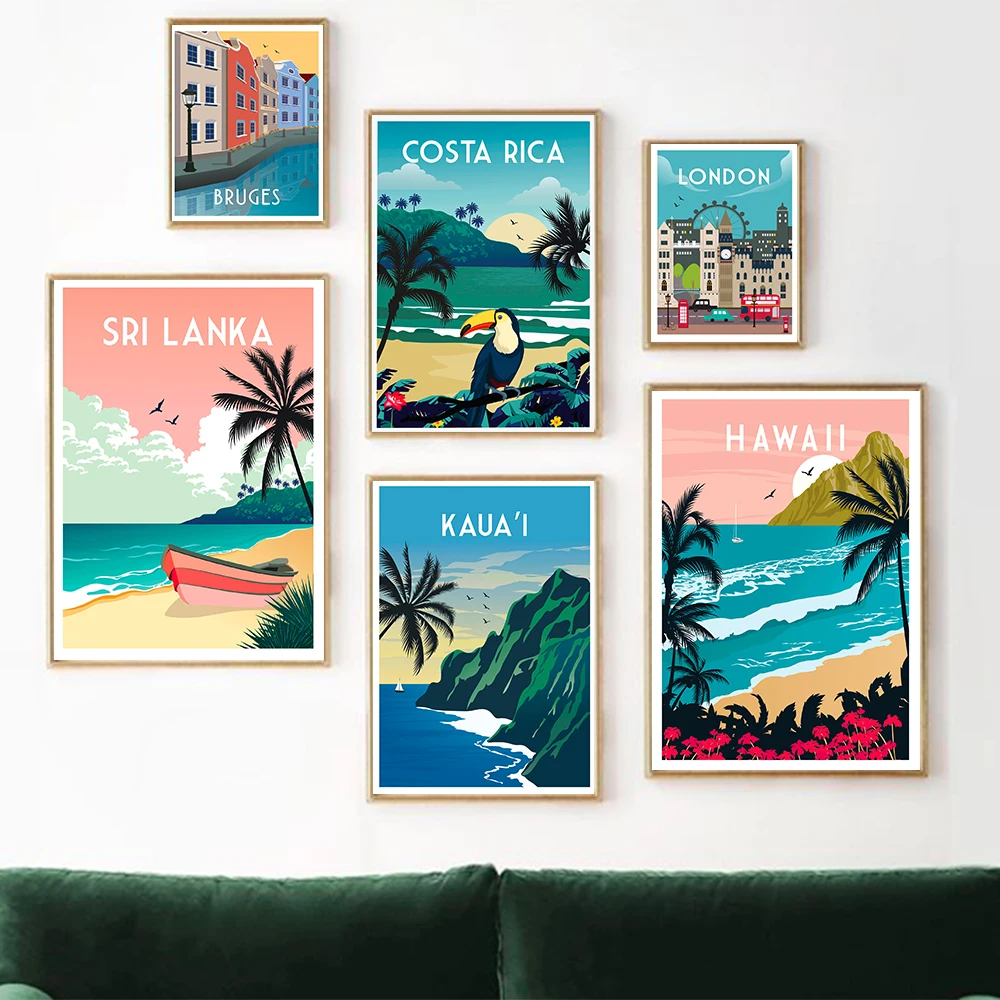 Modern Wall Art Travel City Scenery France Paris Florence Hawaii Milan Canvas Poster Print Home Bedroom Living Room Decoration