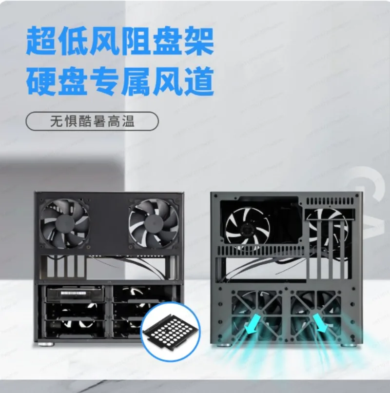 6-Bay NAS Chassis – 2mm Anodized Aluminum Case for MATX Motherboard & ATX Power Supply