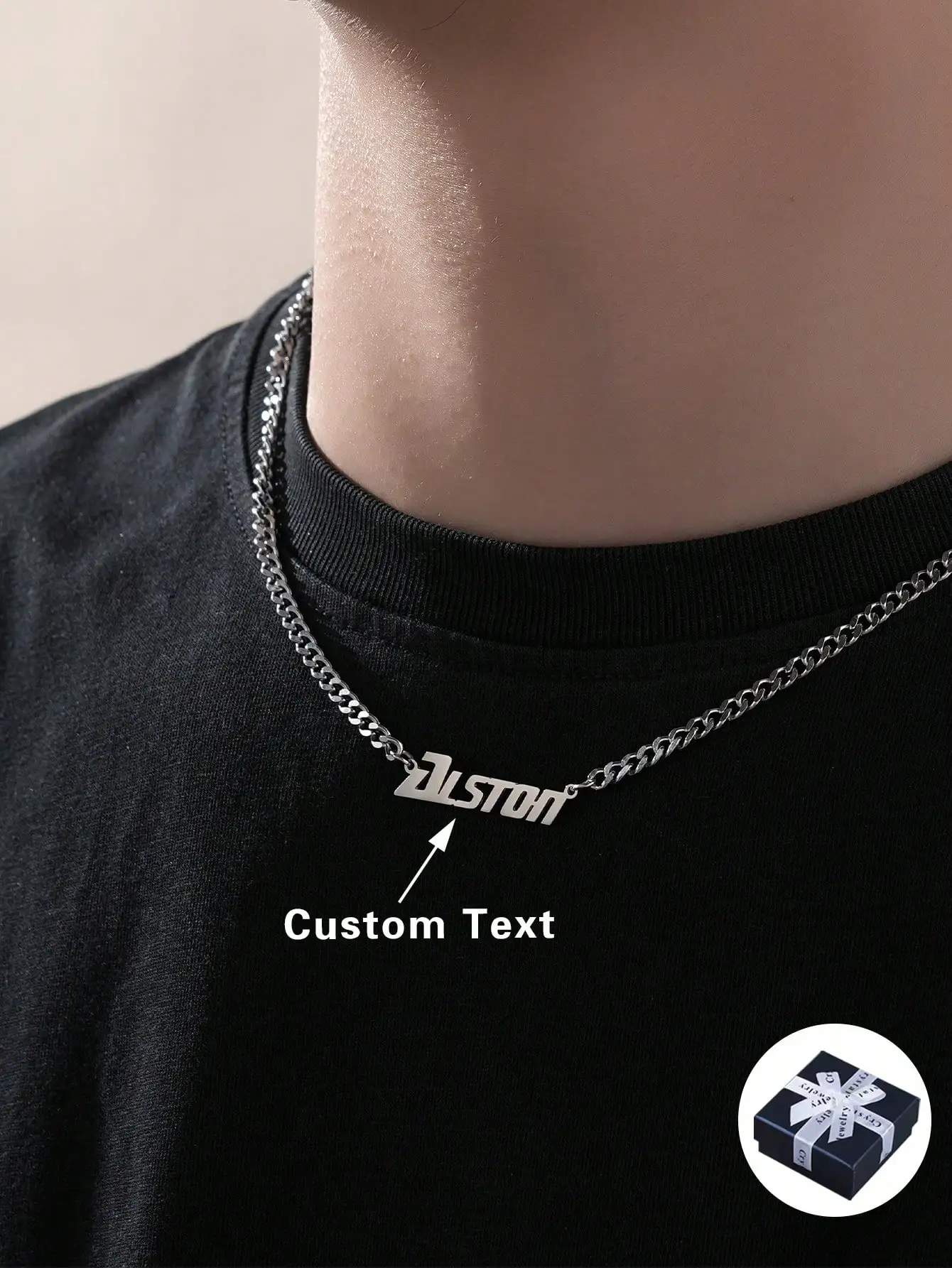 

Настраиваемое ожерелье из нержавеющей стали с персонализированным текстом, серебристого цвета, унисекс, повседневное украшение