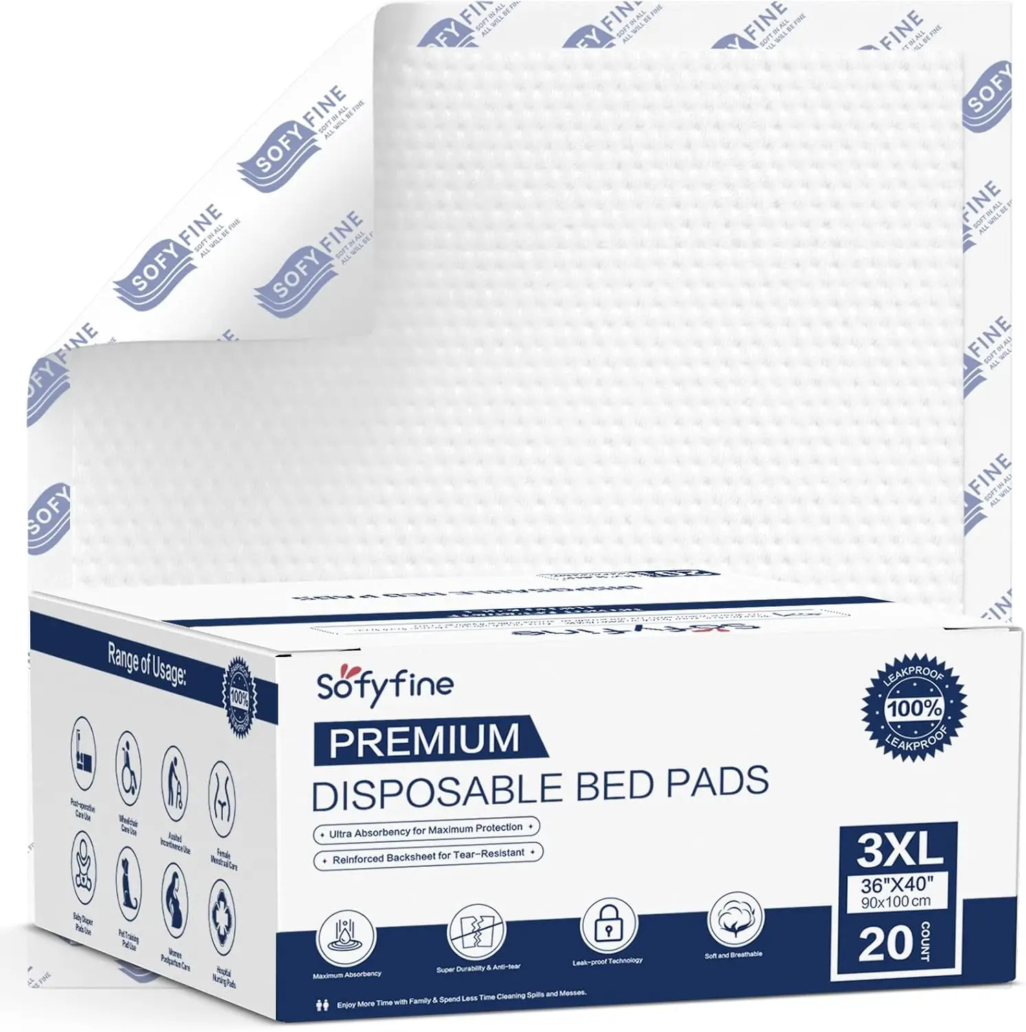 

150 Gram Heavy Duty Chucks 40""X36"" Disposable Tear Resistant Adult Ontinence Bed Pads,3Xl Extra Large Thicken Puppy Pee