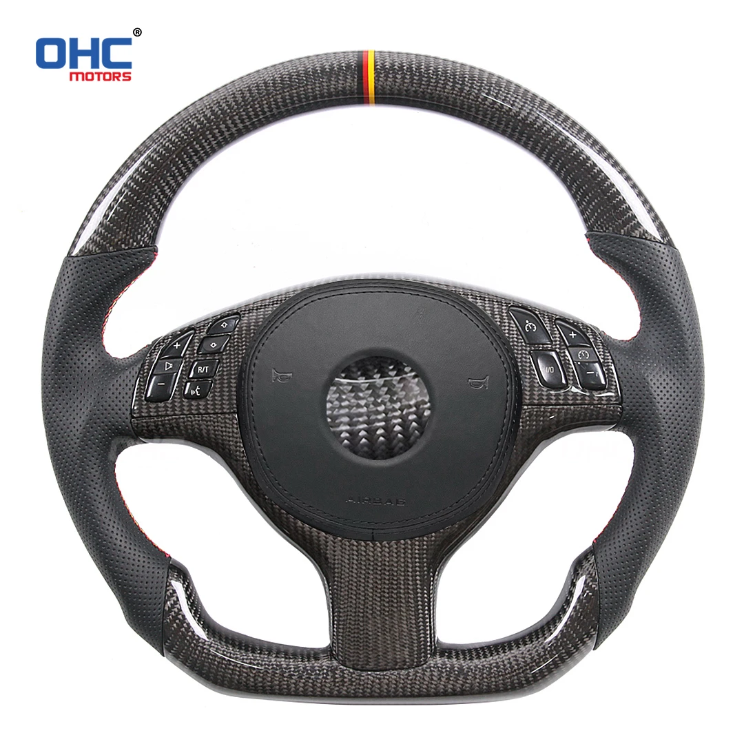 OHC Motors Customized 100% Real Carbon Fiber Leather Alcantara Steering Wheel For BMW E46 M3 M5 E39 X5 X3 E83 E53 MPerformance M