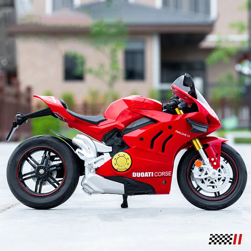 1:10 Ducati V4S S1000RR H2R Alloy Die Cast Motorcycle Model Vehicle Collection Sound and Light Off Road Autocycle Toys Car