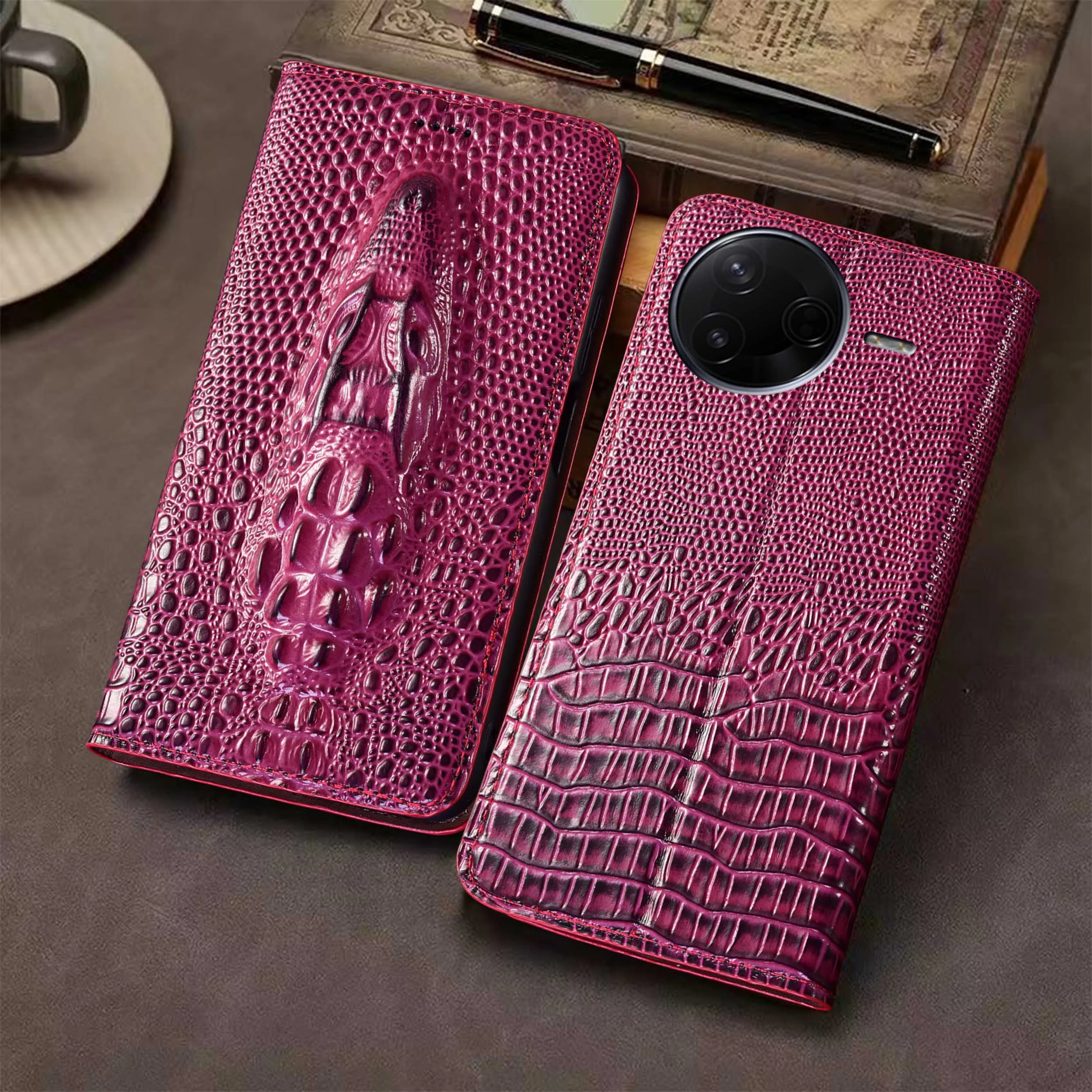

For Xiaomi Poco F1 F2 F3 F4 F5 F6 F7 5G Pro GT Ultra Crocodile Head Pattern Genuine Leather Wallet Flip Phone Cover Case Cowhide